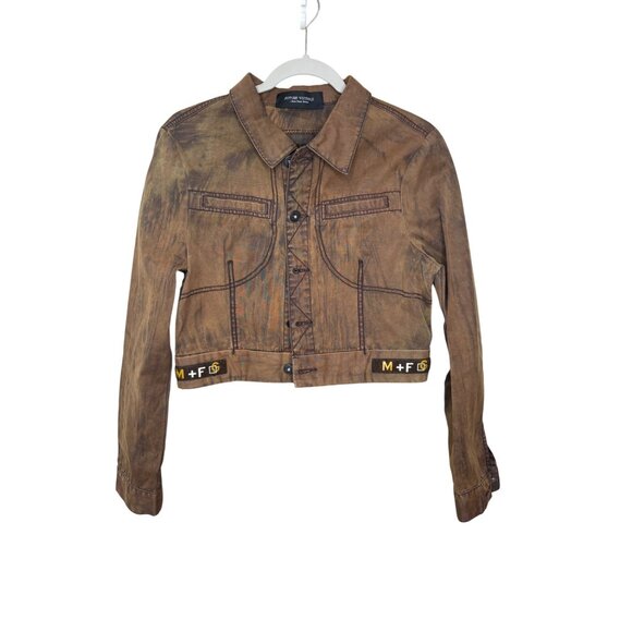Marithe Francois Girbaud Denim Sz S Jacket MFG Logo Light Chocolate Rockabilly - Picture 1 of 13